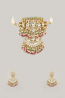 Gold Plated Jadau Kundan Polki & Natural Gemstone Choker Necklace Set