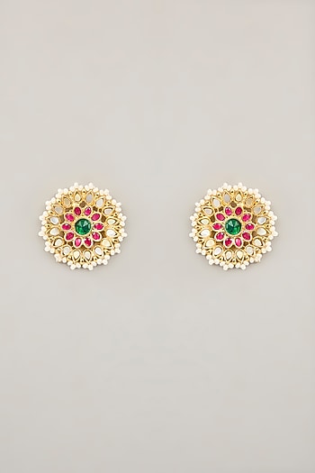Gold Plated Jadau Kundan Polki & Natural Gemstone Choker Necklace Set
