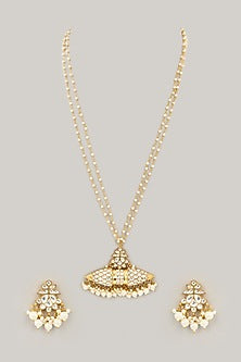 Gold Plated Jadau Kundan Polki & Natural Gemstone Long Necklace Set