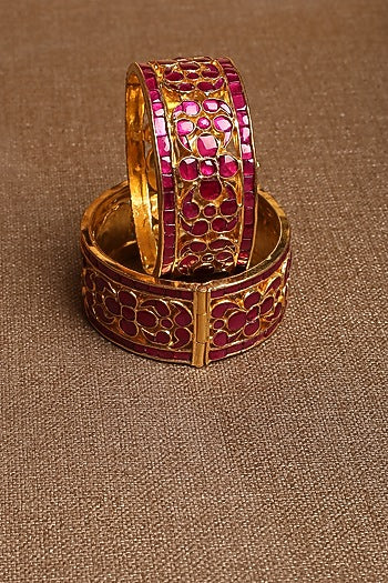 Gold Plated Semi Precious Stones Openable Bangles [Set of 2]
