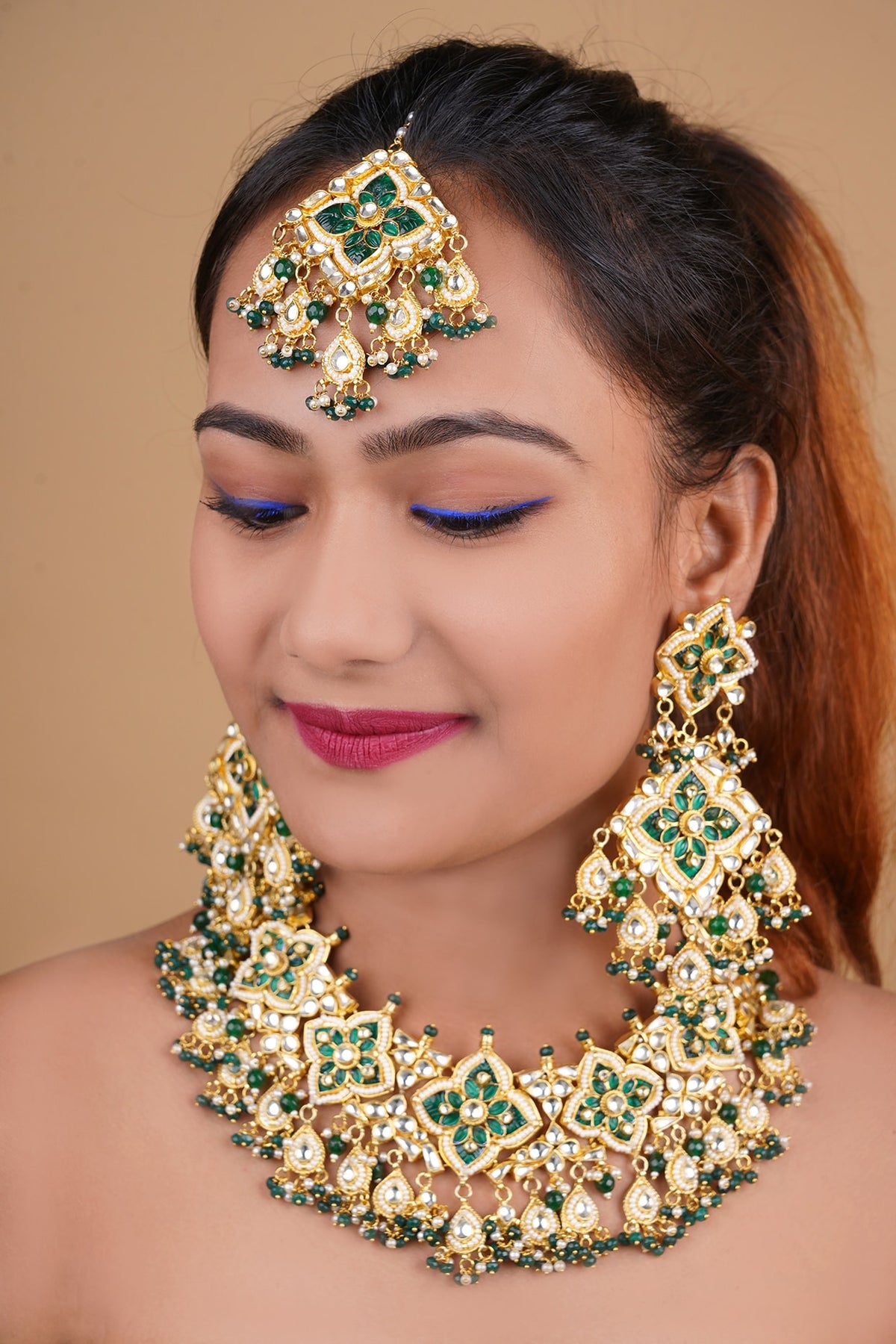 Gold Plated Necklace Set With Natural & Semi Precious Stones