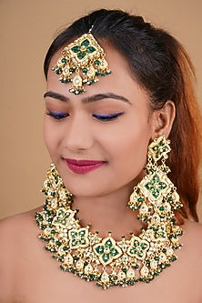 Gold Plated Necklace Set With Natural & Semi Precious Stones