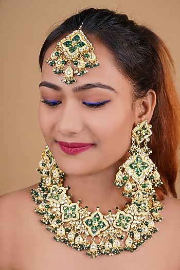 Gold Plated Necklace Set With Natural & Semi Precious Stones