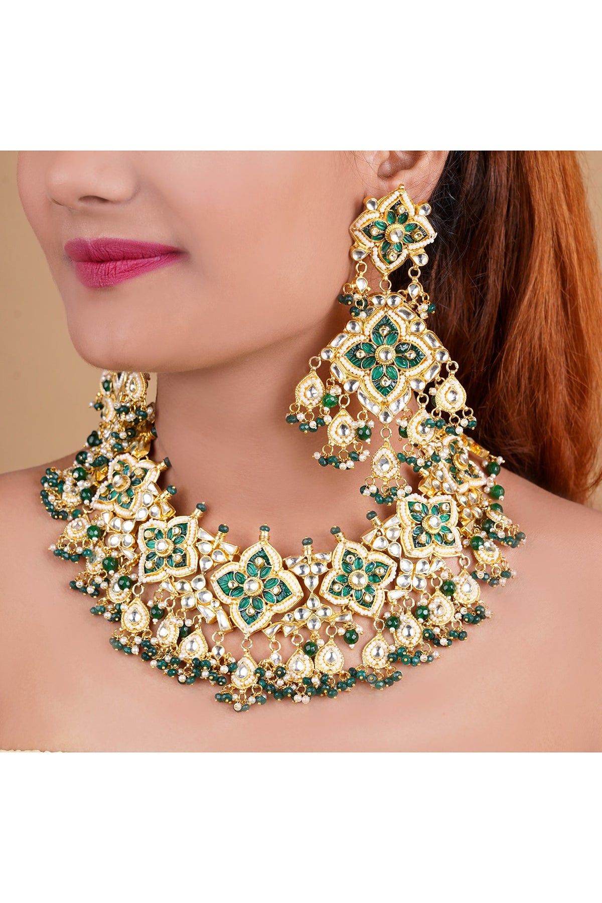 Gold Plated Necklace Set With Natural & Semi Precious Stones