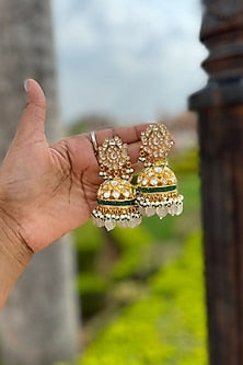 Gold Plated Earrings With Kundan Polki