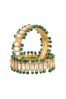 Gold Plated Openable Bangles With Kundan Polki (Set of 2)