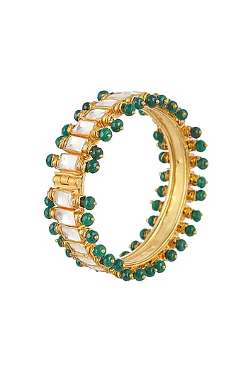 Gold Plated Openable Bangles With Kundan Polki (Set of 2)