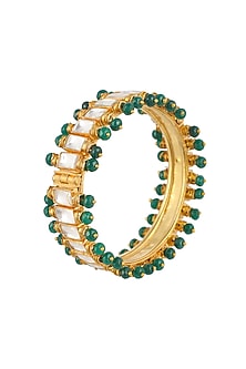 Gold Plated Openable Bangles With Kundan Polki (Set of 2)