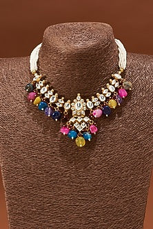Gold Plated Necklace Set With Kundan Polki