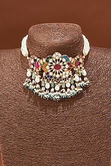 Gold Plated Kundan Polki Choker Necklace Set