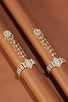 Gold Plated Hathphool With Kundan Polki