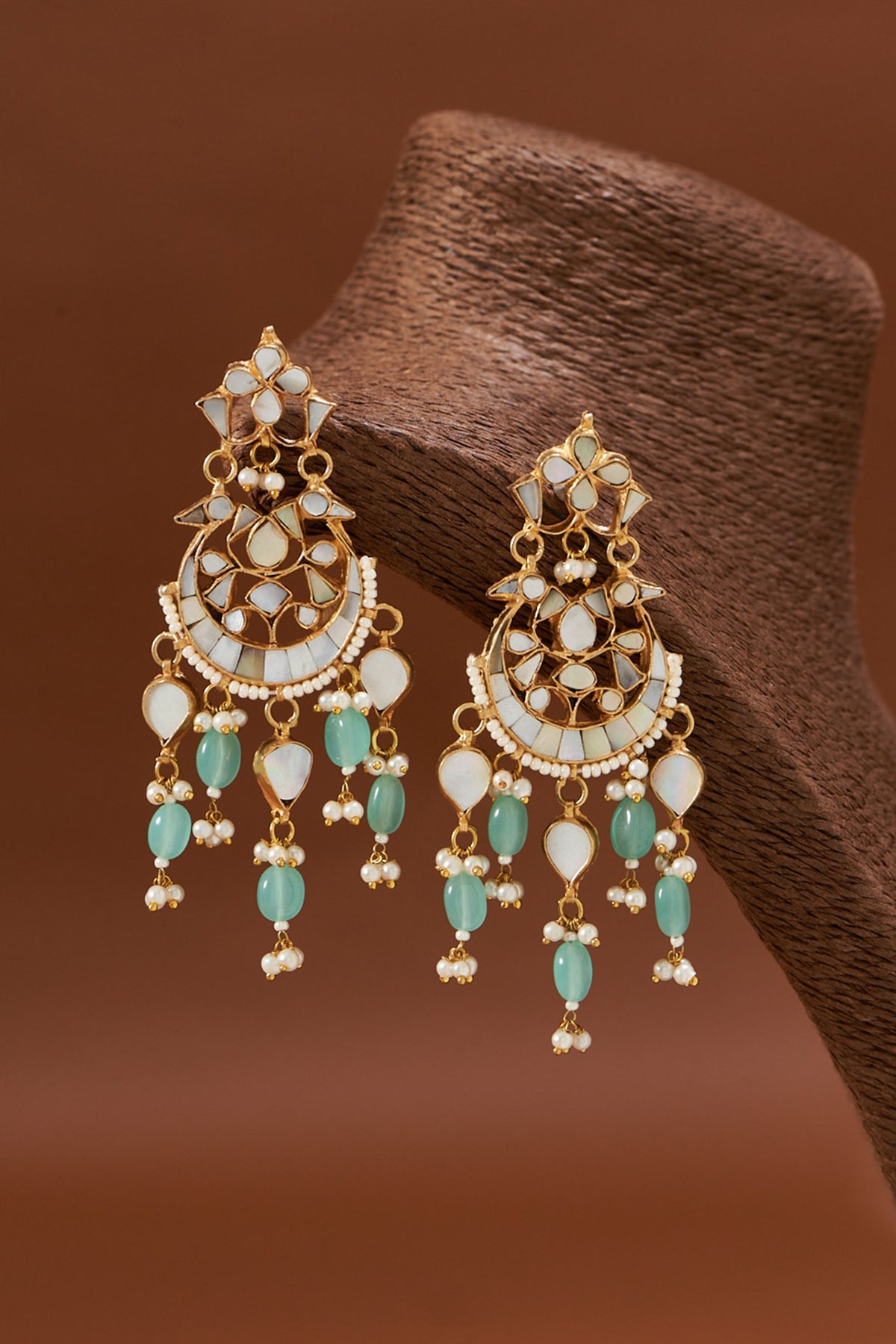 Gold Plated Mother Of Pearl Chandbali Earrings