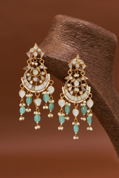 Gold Plated Mother Of Pearl Chandbali Earrings