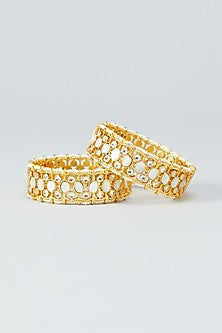 Gold Plated Kundan Bangles In Copper (Set of 2)
