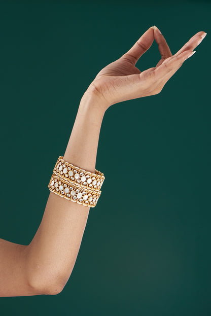 Gold Plated Kundan Bangles In Copper (Set of 2)