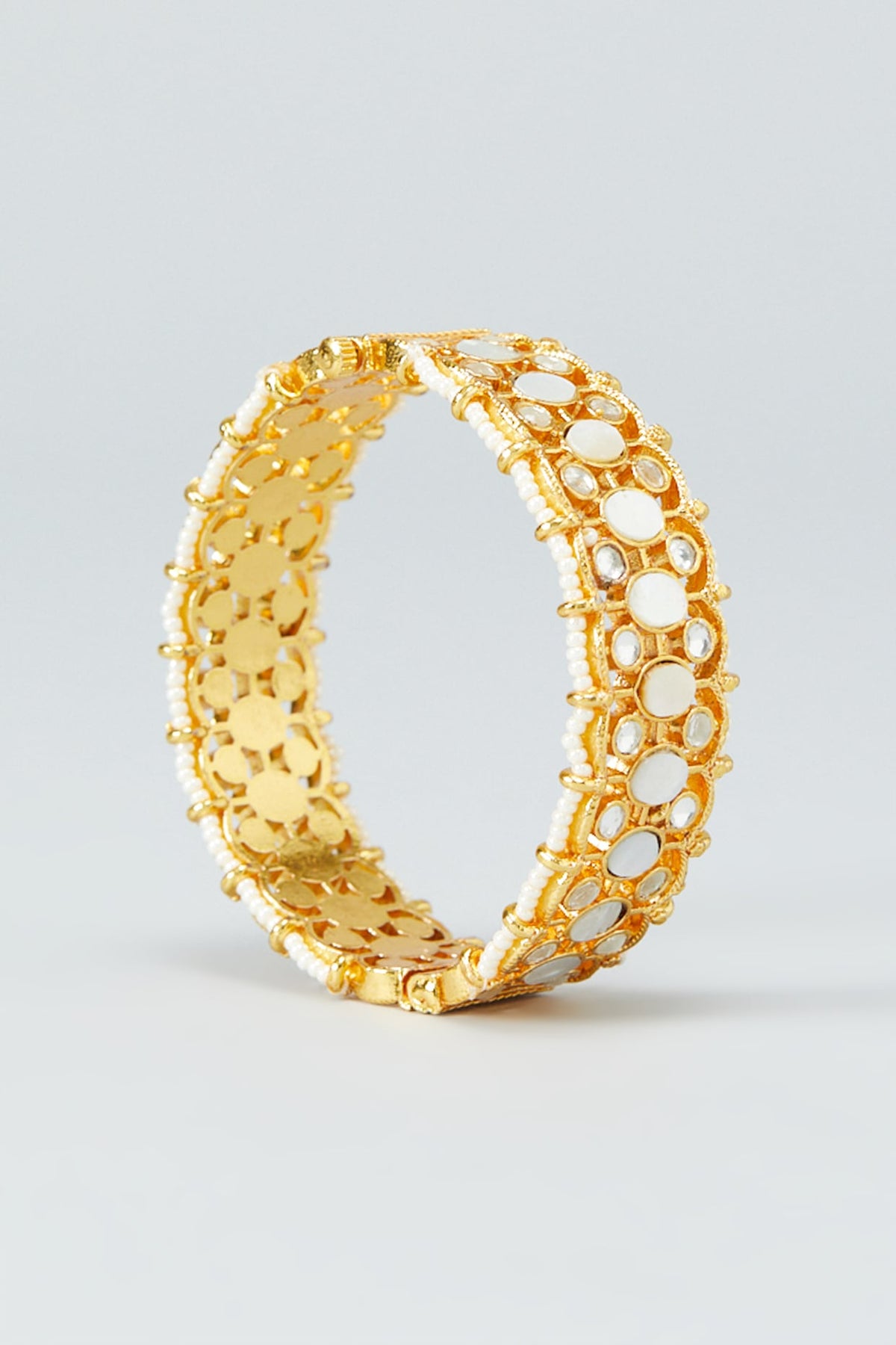 Gold Plated Kundan Bangles In Copper (Set of 2)