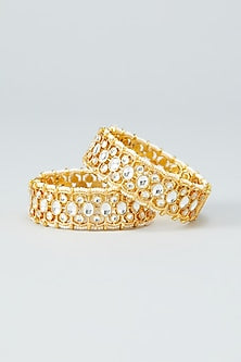 Gold Plated Kundan Bangles In Copper (Set of 2)