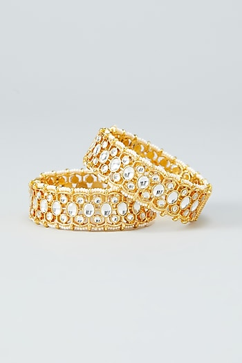 Gold Plated Kundan Bangles In Copper (Set of 2)