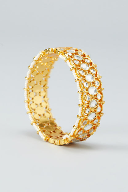 Gold Plated Kundan Bangles In Copper (Set of 2)