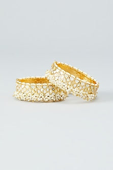 Gold Plated Kundan & Pearl Bangles (Set of 2)