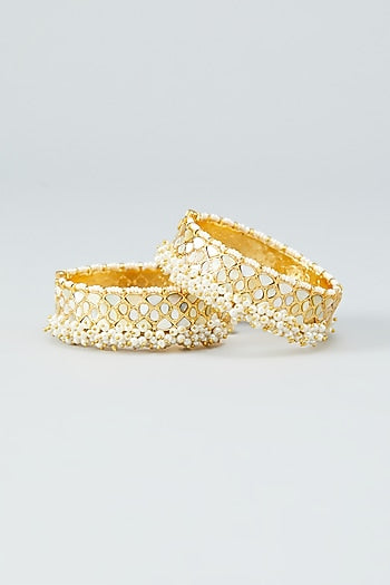 Gold Plated Kundan & Pearl Bangles (Set of 2)