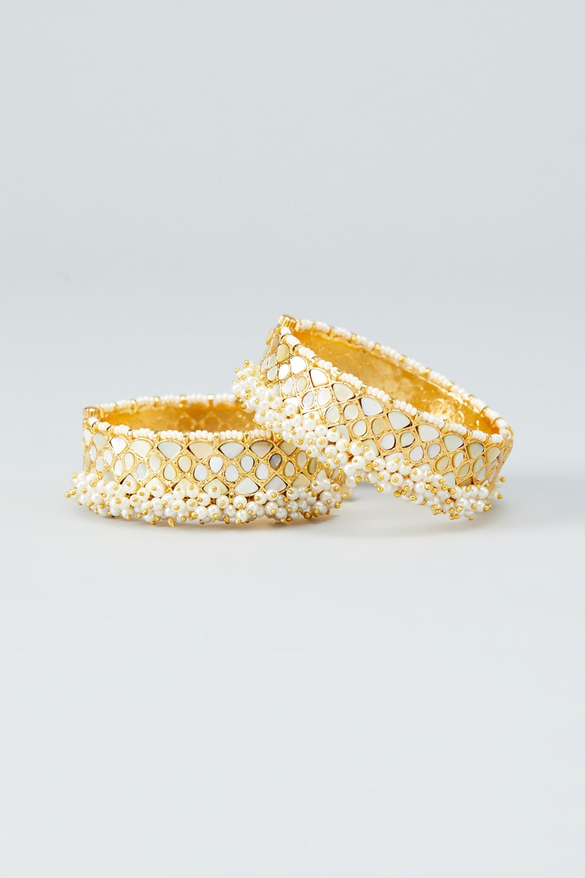 Gold Plated Kundan & Pearl Bangles (Set of 2)