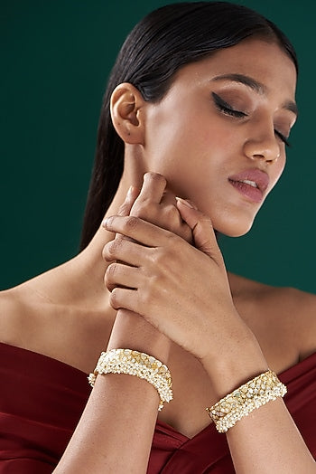 Gold Plated Kundan & Pearl Bangles (Set of 2)