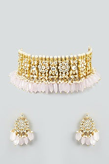 Gold Plated Choker Necklace Set With Kundan Stones