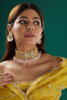 Gold Plated Choker Necklace Set With Kundan Stones
