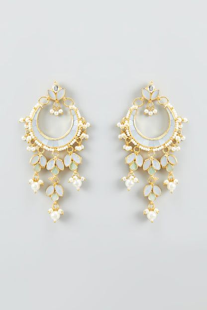 Gold Plated Dangler Earrings With Maang Tikka