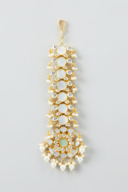 Gold Plated Dangler Earrings With Maang Tikka