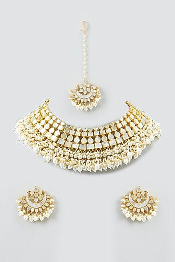 Gold Plated Kundan & Pearls Necklace Set