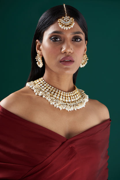 Gold Plated Kundan & Pearls Necklace Set