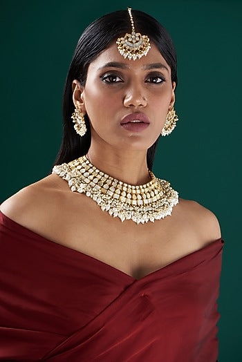Gold Plated Kundan & Pearls Necklace Set