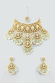 Gold Plated Kundan Choker Necklace Set In Copper