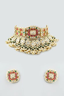 Gold Plated Semi-Precious Stones Choker Necklace Set