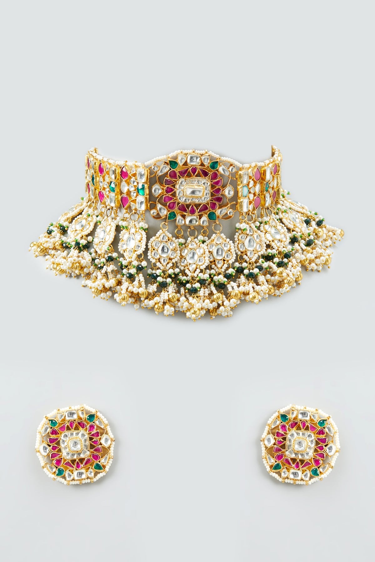 Gold Plated Semi-Precious Stones Choker Necklace Set