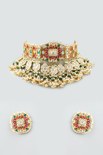 Gold Plated Semi-Precious Stones Choker Necklace Set