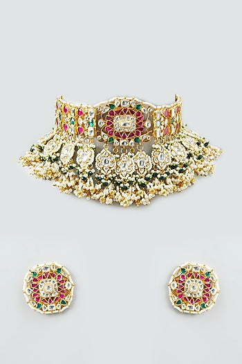 Gold Plated Semi-Precious Stones Choker Necklace Set