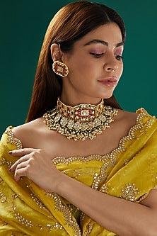 Gold Plated Semi-Precious Stones Choker Necklace Set