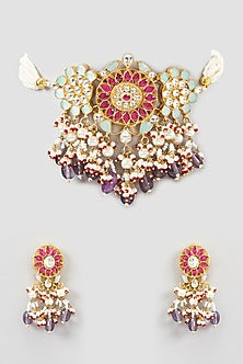 Gold Plated Kundan Polki Choker Necklace Set