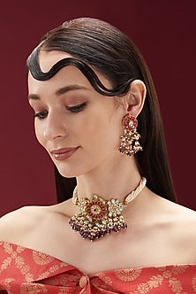 Gold Plated Kundan Polki Choker Necklace Set