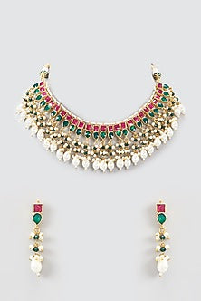 Gold Plated Kundan Polki Necklace Set