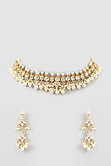 Gold Plated Kundan Polki Choker Necklace Set