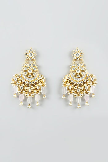 Gold Plated Dangler Earrings With Kundan Stones