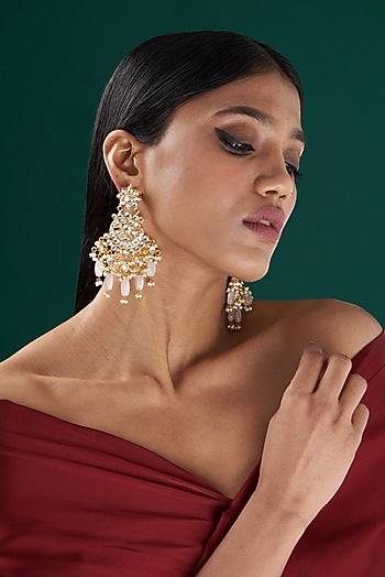 Gold Plated Dangler Earrings With Kundan Stones