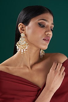 Gold Plated Dangler Earrings With Kundan Stones