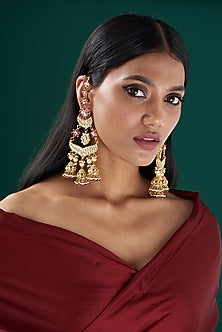 Gold Plated Dangler Earrings With Semi-Precious Stones