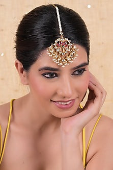 Gold Plated Multi-Colored Jadau Kundan Polki Maangtikka