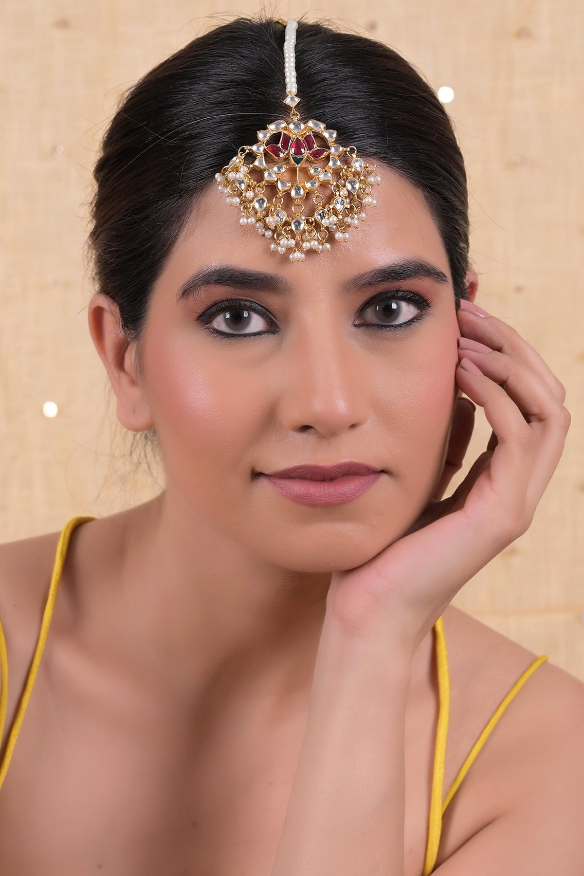 Gold Plated Multi-Colored Jadau Kundan Polki Maangtikka